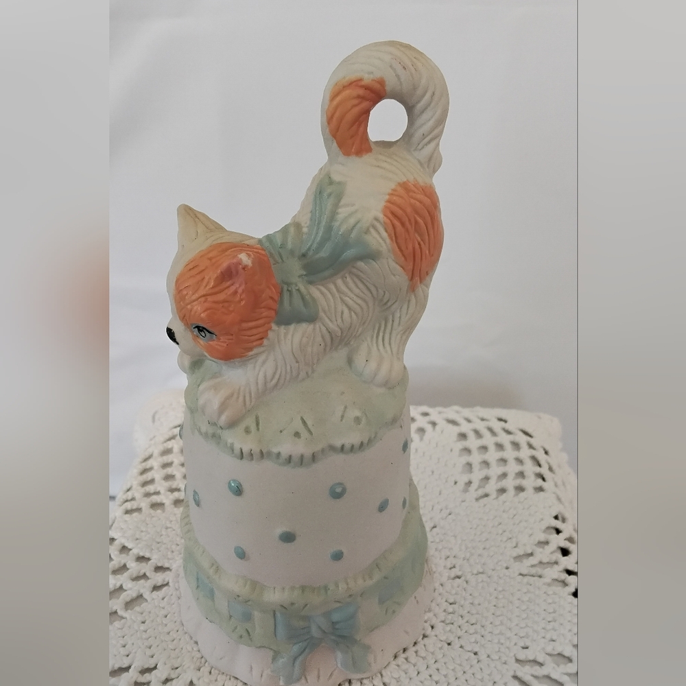 Porcelain Bell And Cat Figurine with Bow